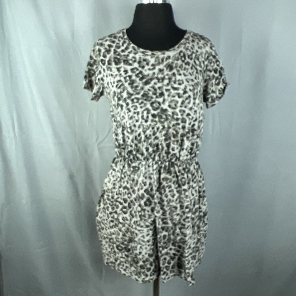 Old Navy T Shirt Dress Women Medium Petite Multi Leopard Waist Defined Slub Knit